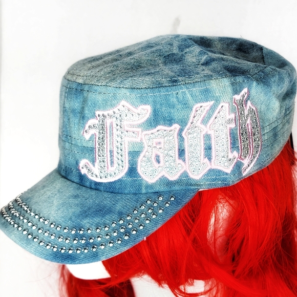 ``H25228 Professional Rhinestone Faith Cadet Cap - Picture 1 of 8
